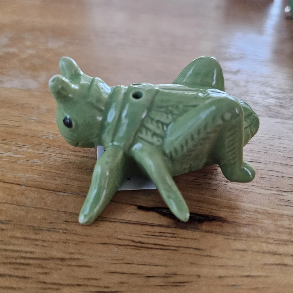 Ceramic Grasshopper Small Pet Figurine in Green